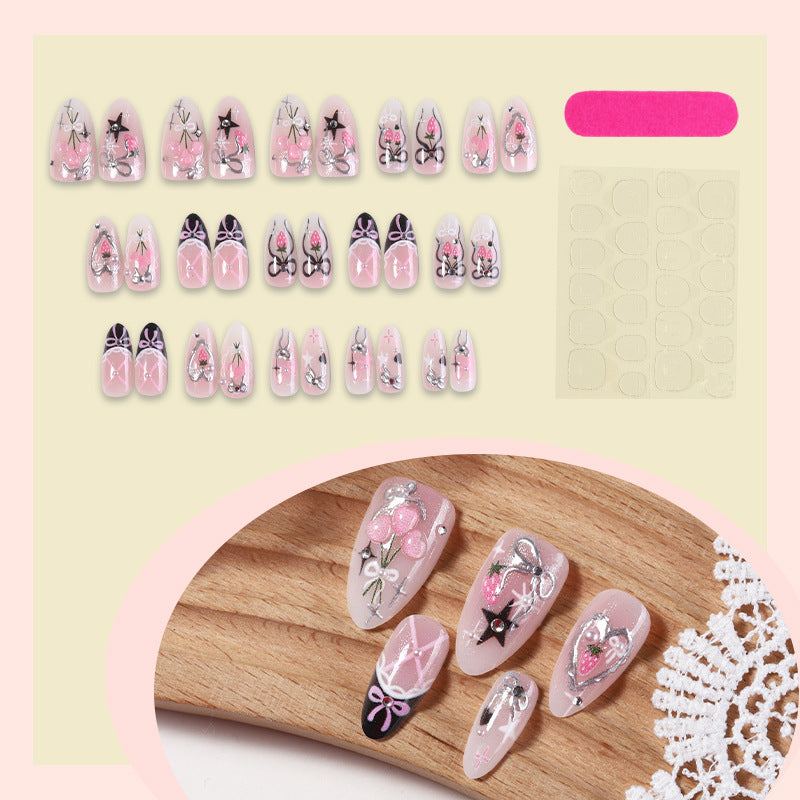 Decorative Press-On Nail Art Set with Bow and Star Designs kalsten