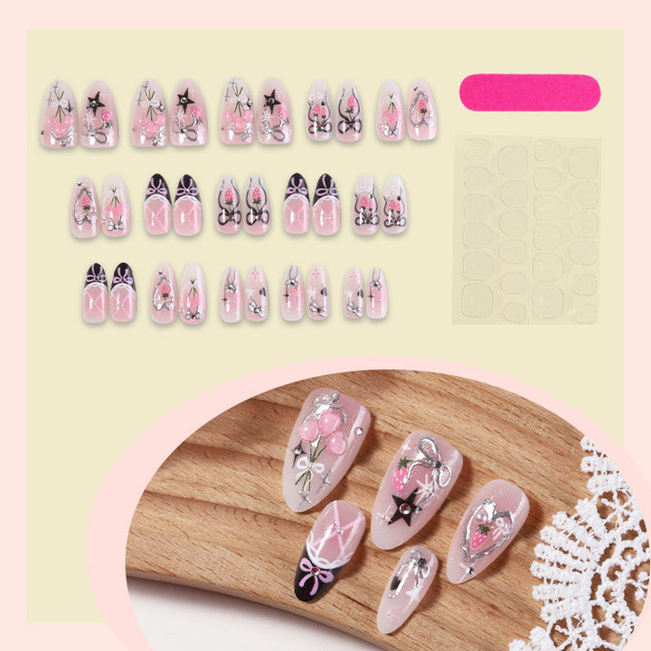 Decorative Press-On Nail Art Set with Bow and Star Designs kalsten