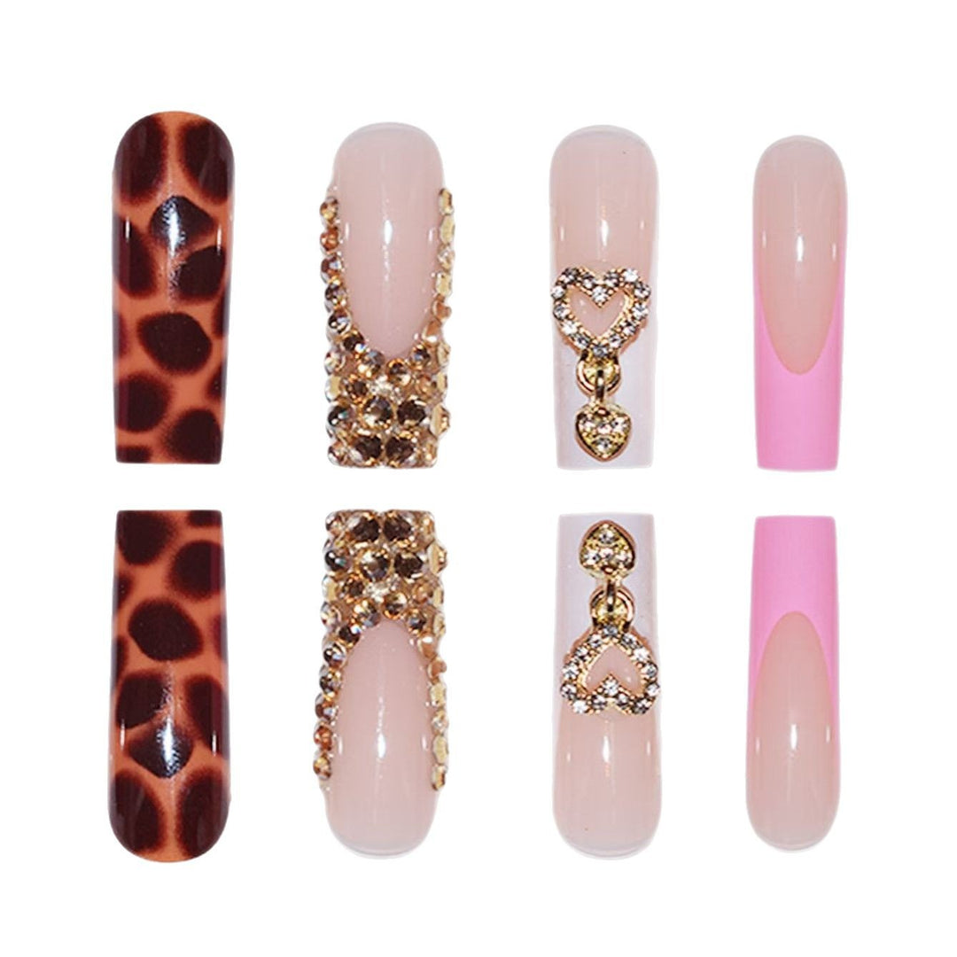 Glamorous Decorative Long Press-On Nails with Metallic Accents Kalsten