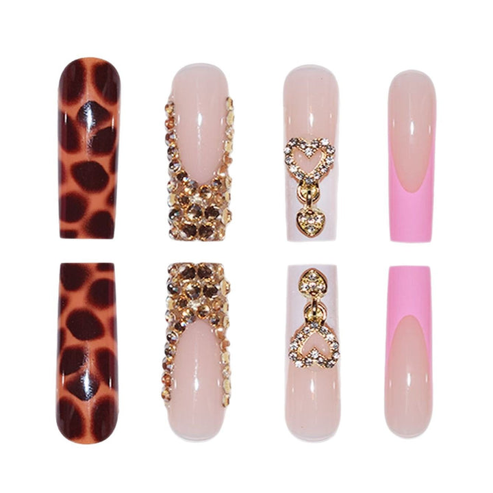 Glamorous Decorative Long Press-On Nails with Metallic Accents Kalsten