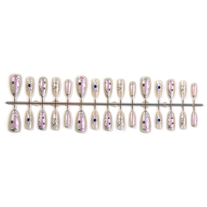 Artificial nail set with shiny metallic effect and elegant decorations Kalsten