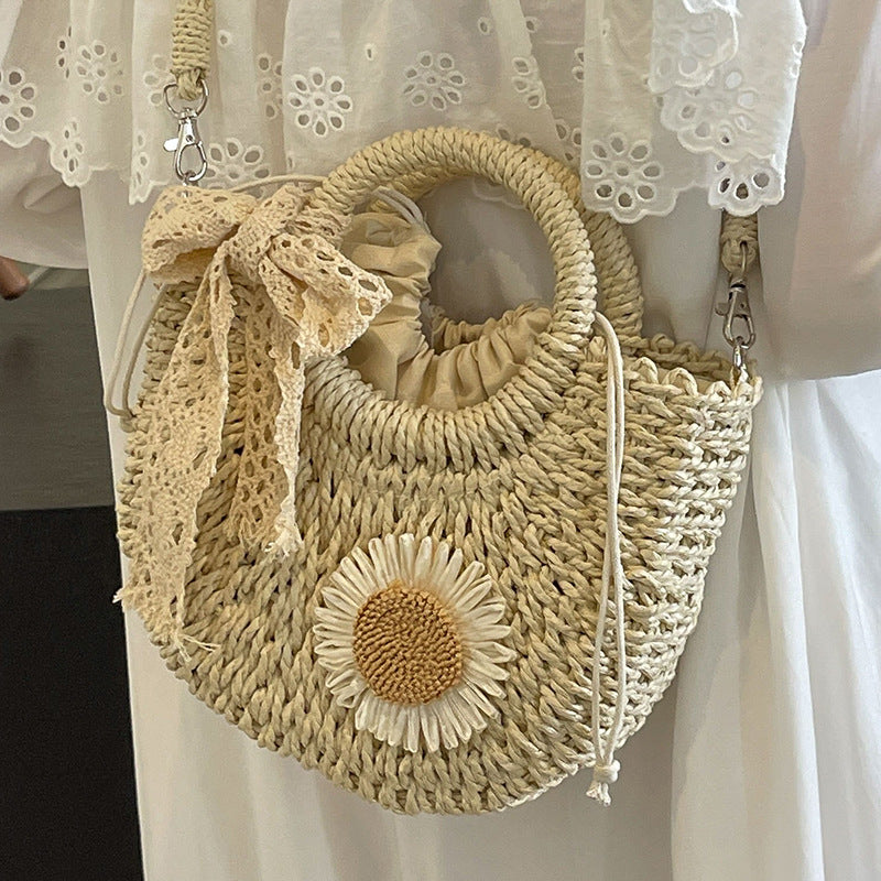 Handcrafted Woven Floral Accent Tote Bag