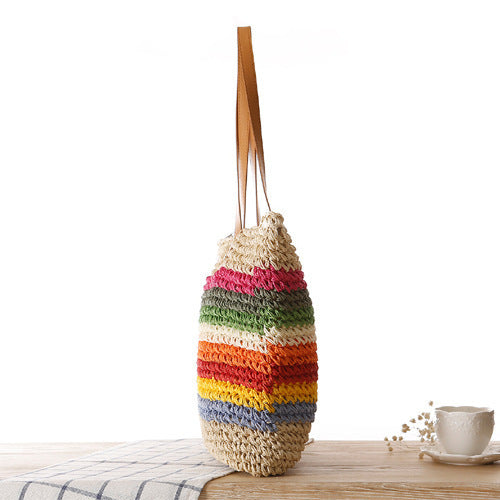 Handwoven raffia tote bag with colorful stripes Kalsten