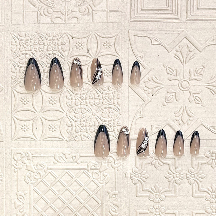 Elegant Press-On Nail Design with Rhinestone Accents Kalsten