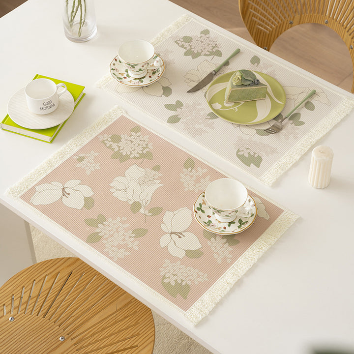 Floral woven bath mat with decorative fringes Kalsten