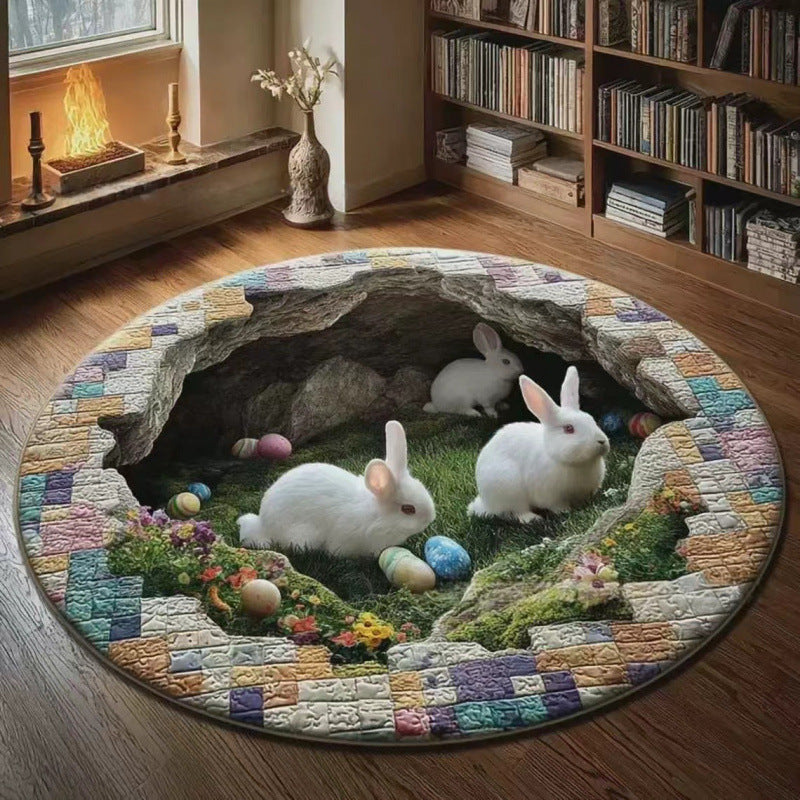 Round Decorative Garden Scene Area Rug