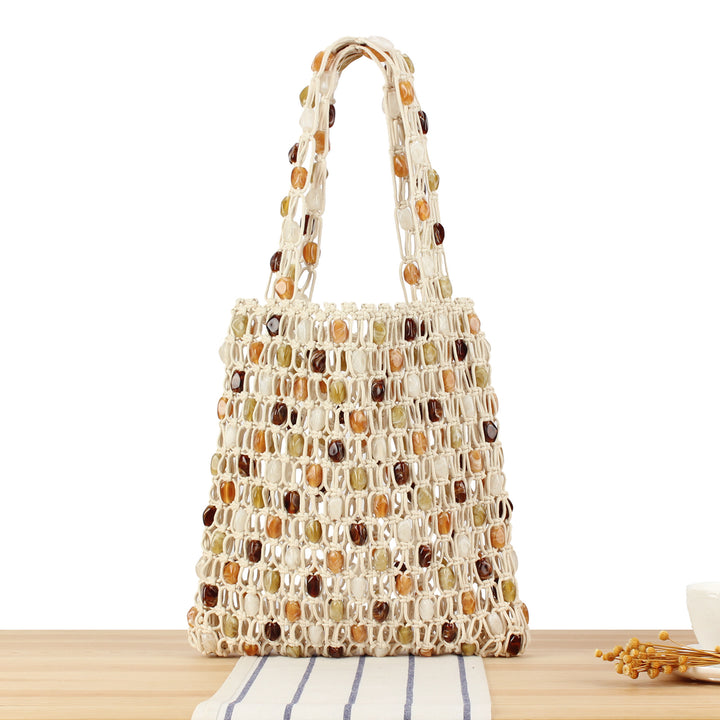 Hand-knotted basket bag with colorful beads Kalsten