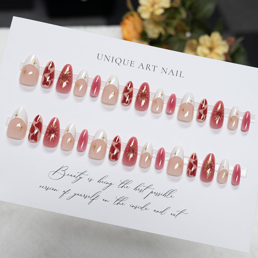 Artistic Heart-Themed Acrylic Nail Art