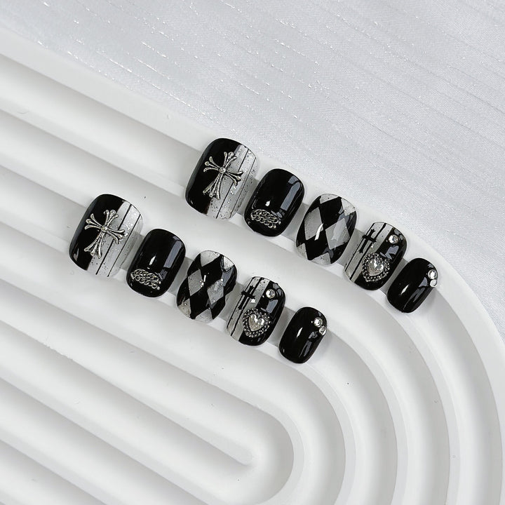 Artistic Press-On Nail Set with Gothic Motifs