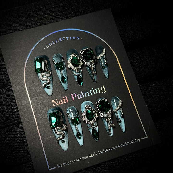 Artistic Rhinestone-Embellished Press-On Nails