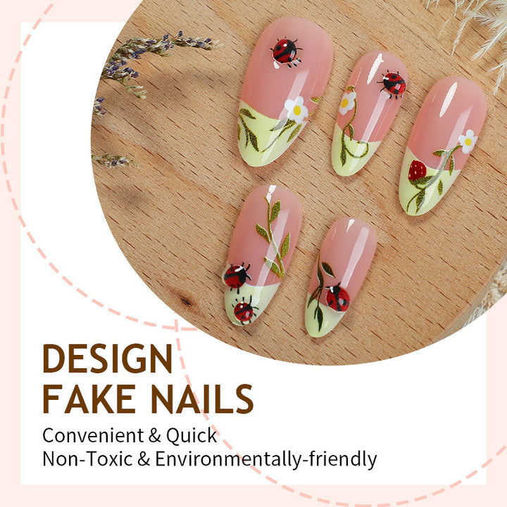 Artificial nail set with delicate flower and ladybird pattern Kalsten