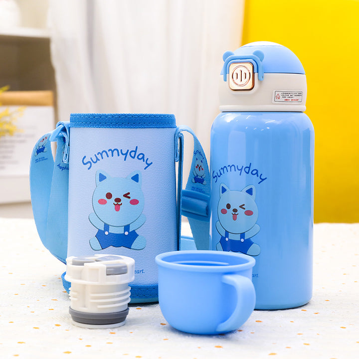 Ladies insulated bottle with cute cat motif and practical carrying strap Kalsten