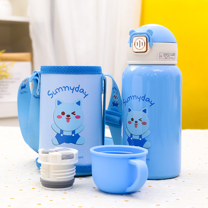 Insulated drinking bottle with practical carrying strap and cheerful cat motif Kalsten
