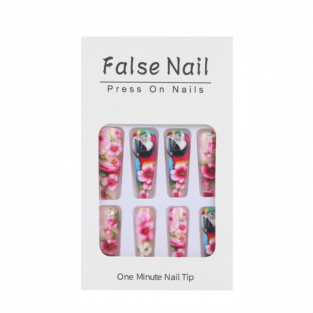 Exquisite Artificial Nails with Colorful Flower and Parrot Design Kalsten