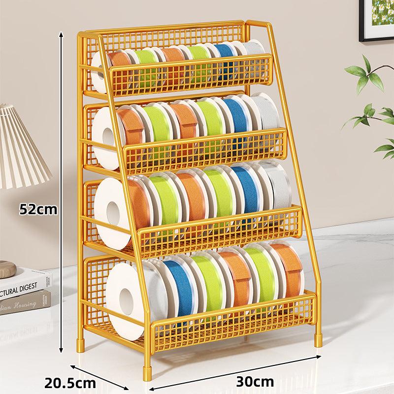 Four-Tier Angled Wire Mesh Roll Organizer Stand for Tape Ribbon and Craft Spools