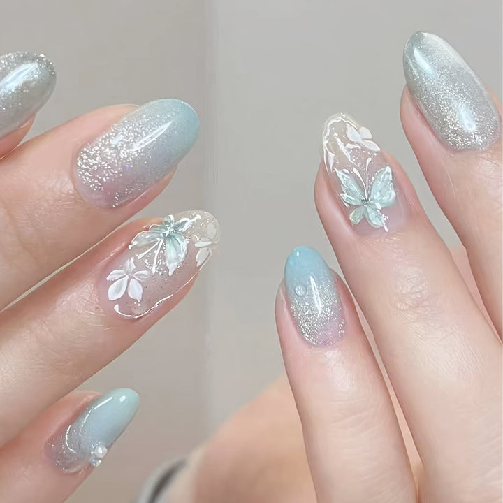 Butterfly Floral Press-On Nail Art Set Kalsten