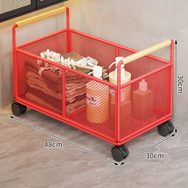 Rectangular Metal Mesh Countertop Storage Basket with Wooden Carry Handles