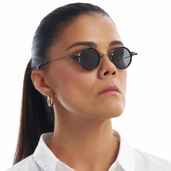 Women's round sunglasses with stylish metal frame and large blue lenses Kalsten