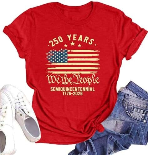 Unisex nan Patriotic semiquincentennial graphic cotton tee with distressed American flag and We the People print Kalsten