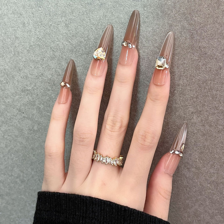 Artistic Stiletto Press-On Nail Art with Glimmering Accents Kalsten