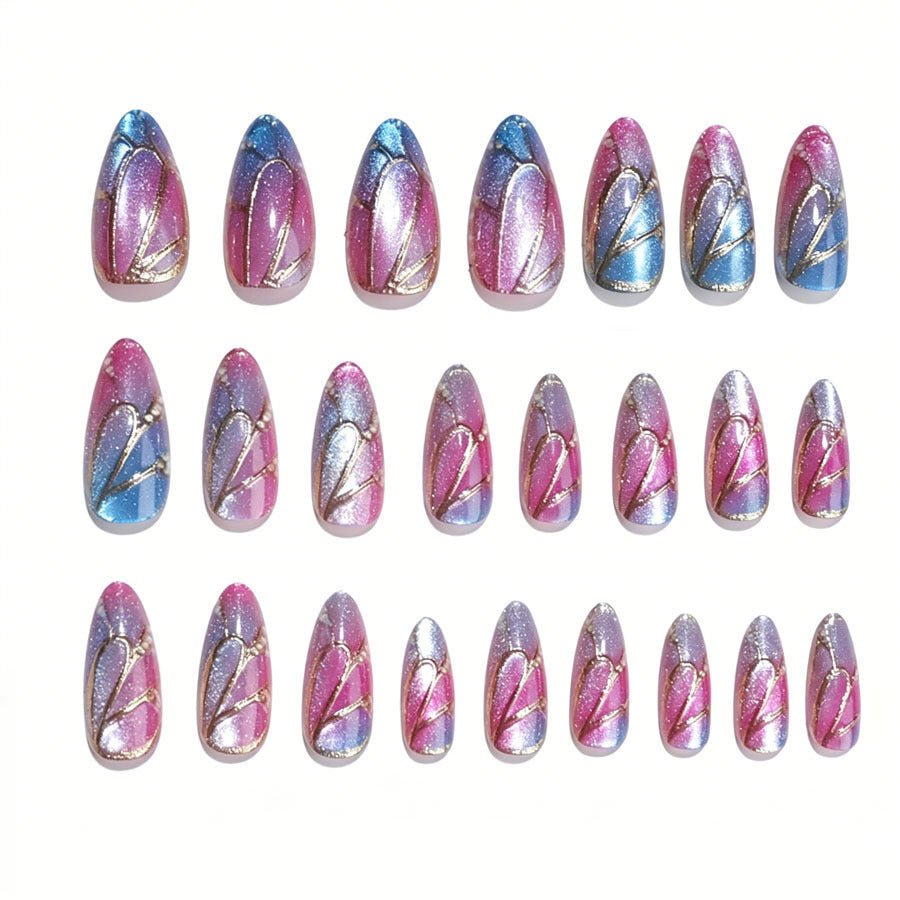 Artificial nail set with shimmering color gradients and elegant 3D details Kalsten