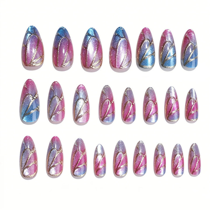Artificial nail set with shimmering color gradients and elegant 3D details Kalsten