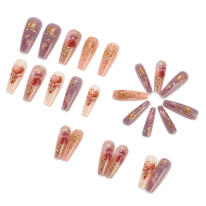 Artificial Nail Set with Romantic Floral Designs Kalsten