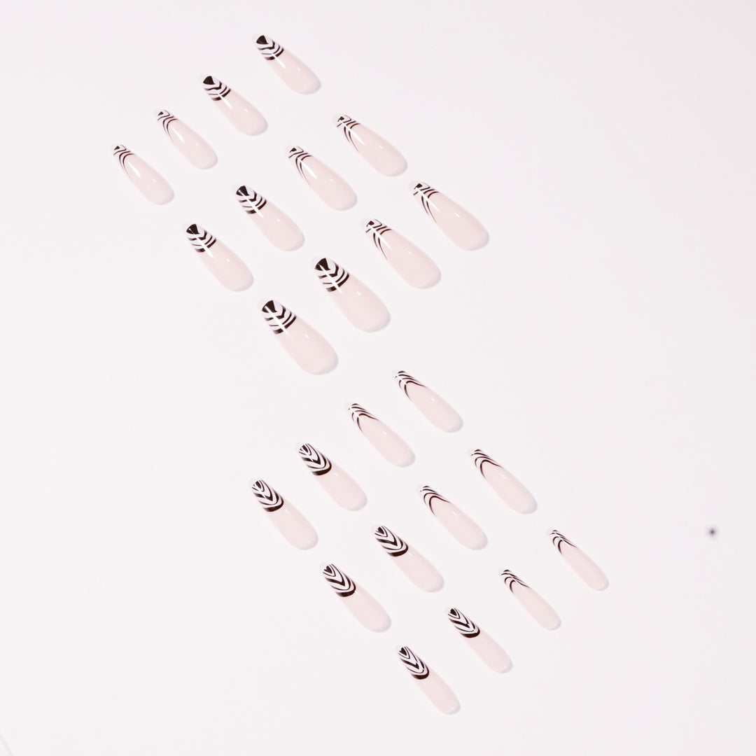 Artful Nail Extensions with Elegant Black-White Pattern Kalsten