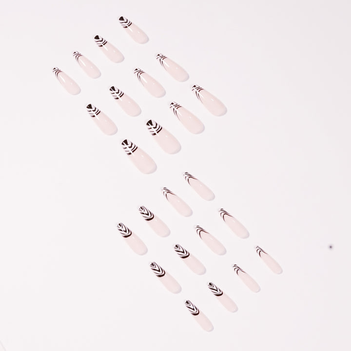 Artful Nail Extensions with Elegant Black-White Pattern Kalsten