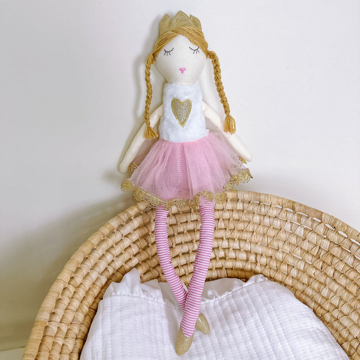 Handcrafted Linen Ballerina Doll with Layered Tulle Skirt