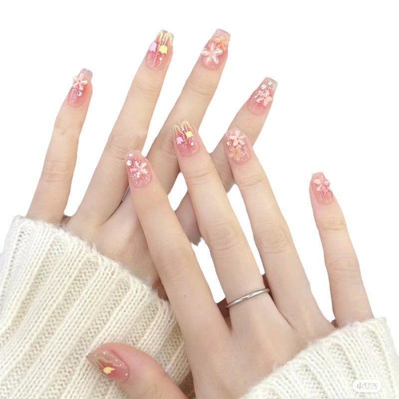 Artificial nails with floral design and glitter effects Kalsten