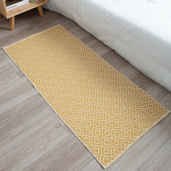 Flat-woven runner rug with check pattern and decorative border stripe Kalsten
