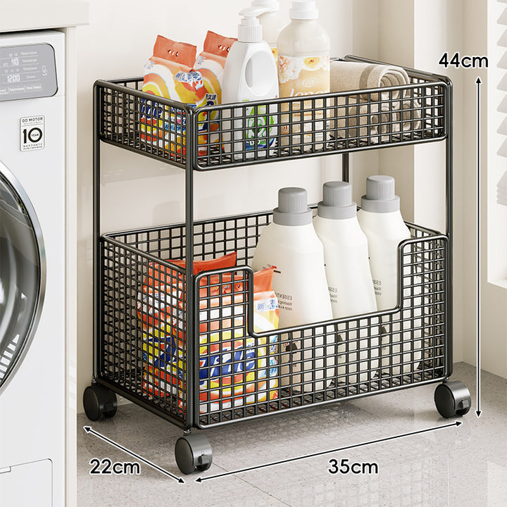 Compact Triple-Tier Wire Mesh Rolling Utility Cart with Locking Casters