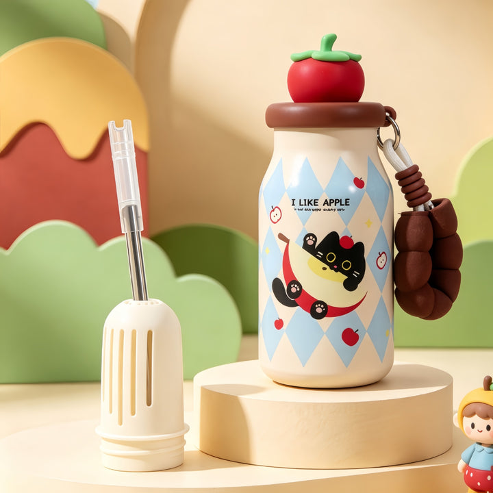 Insulated drinking bottle with sweet dog design and practical carrying strap Kalsten