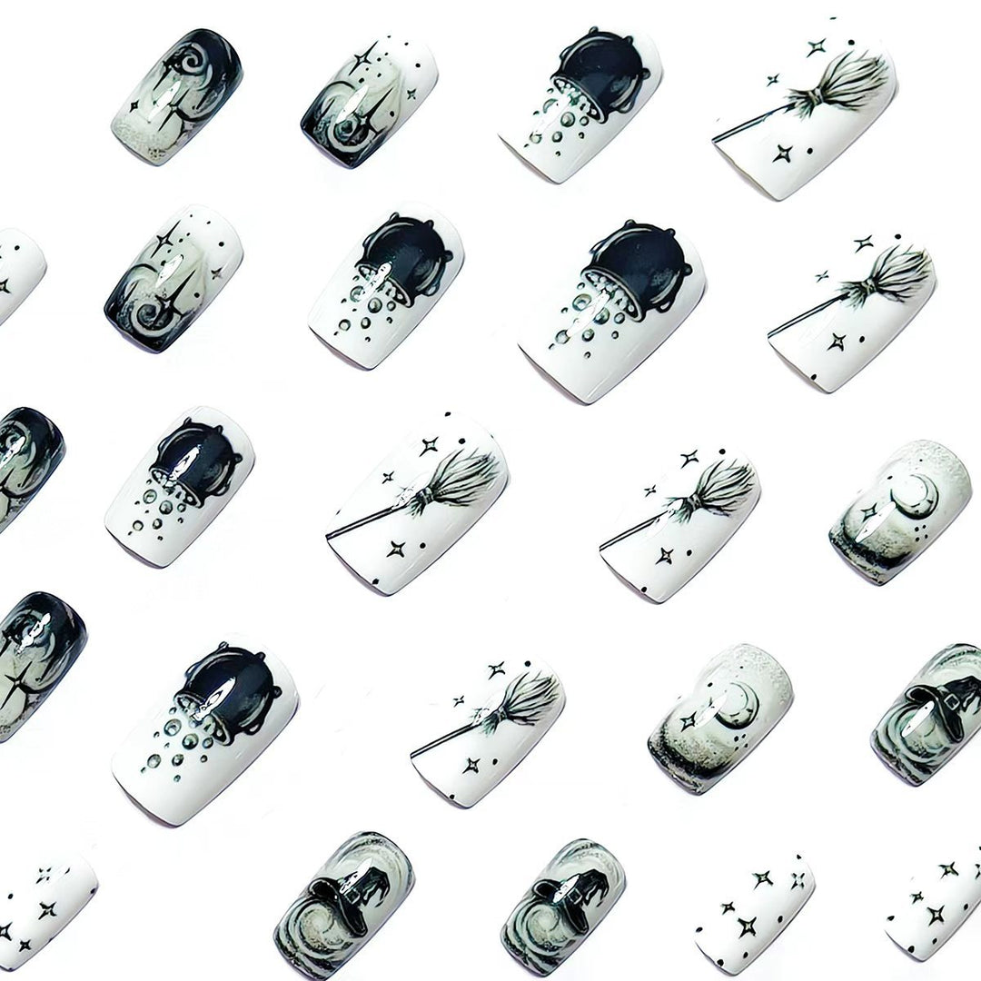 Creative acrylic nails with witch motifs Kalsten