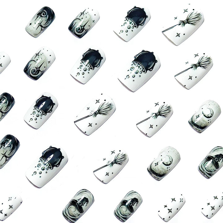 Creative acrylic nails with witch motifs Kalsten