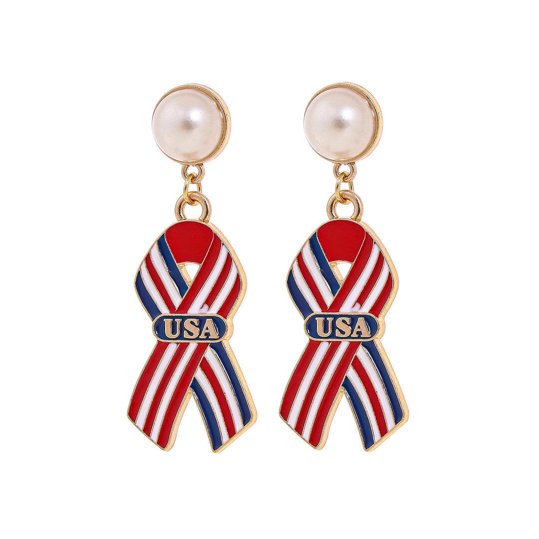 Ladies' eye-catching statement earrings with pearl stud and USA number pendant Kalsten
