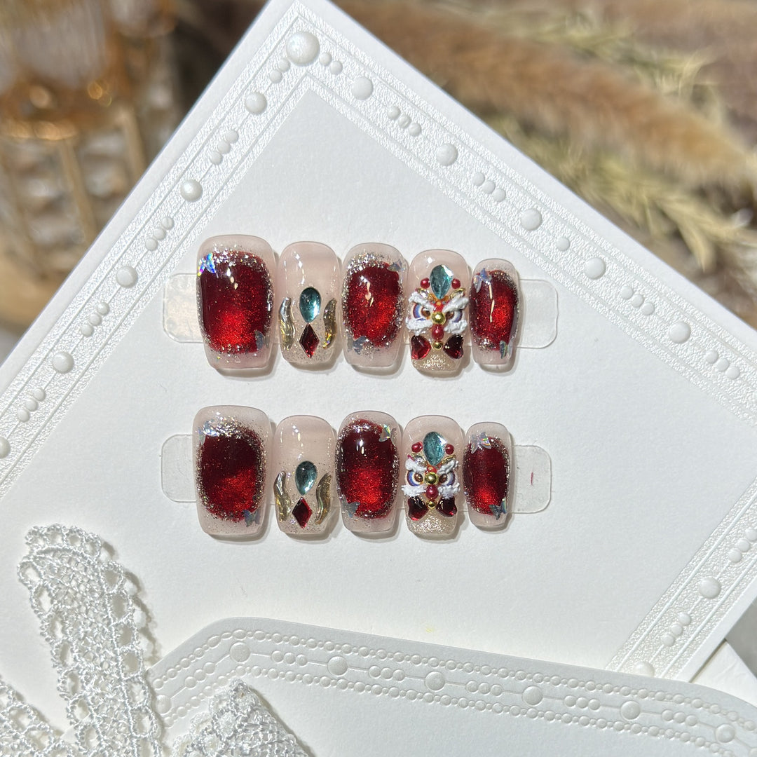 Decorative Press-On Nail Art Kit with Gemstone Accents Kalsten