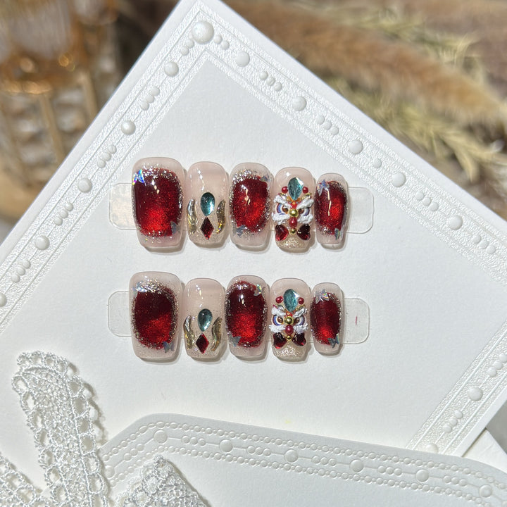 Decorative Press-On Nail Art Kit with Gemstone Accents Kalsten