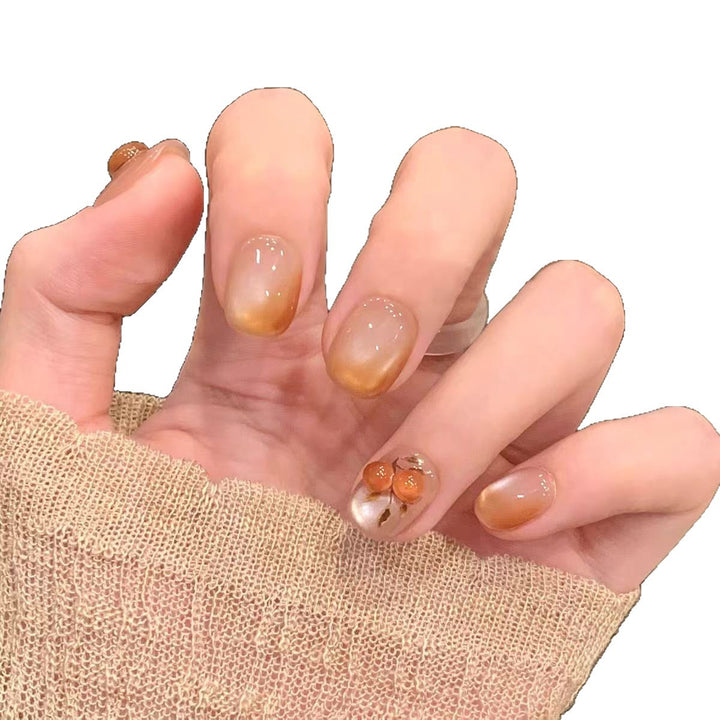 Artificial nails with elegant ombre effect and floral accents Kalsten