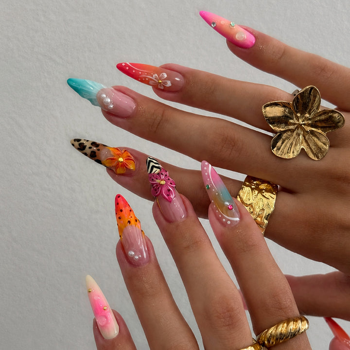 Artistic Premium Press-On Nail Set with Floral and Animal Designs kalsten
