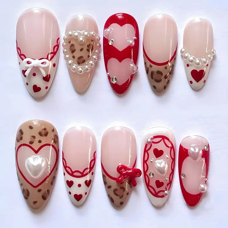 Romantic Heart-Themed Press-On Nail Art Kalsten