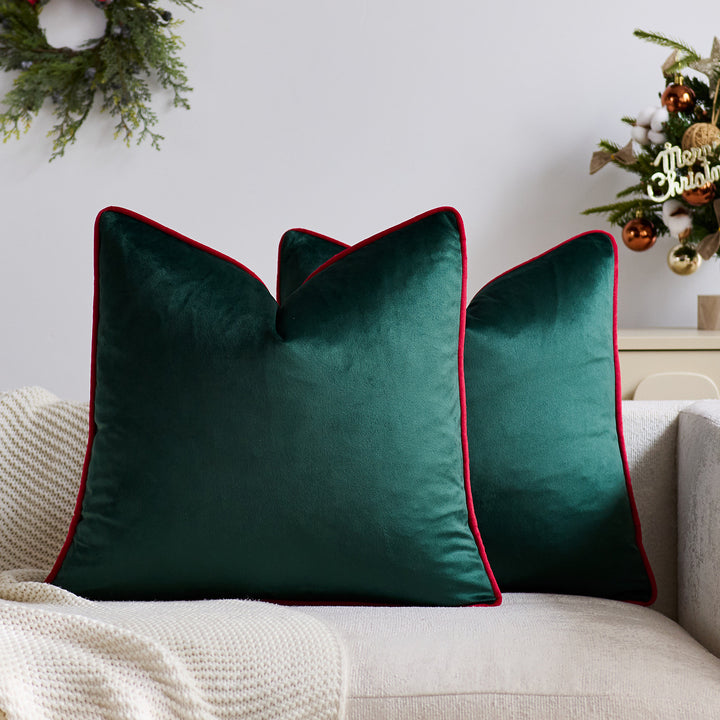 Luxe Velvet Square Accent Pillow with Contrast Piping and Hidden Zipper