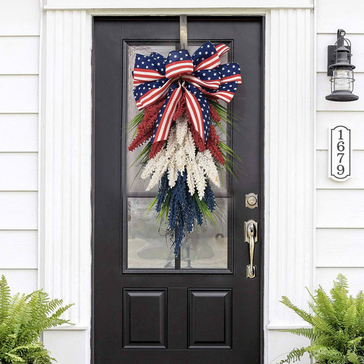 Unisex nan more patriotic door decoration swag with bow and intricate berry branches Kalsten