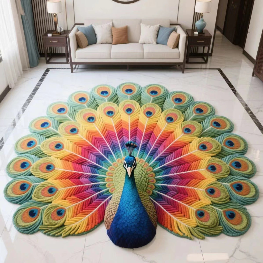 Peacock-Themed Artistic Area Rug