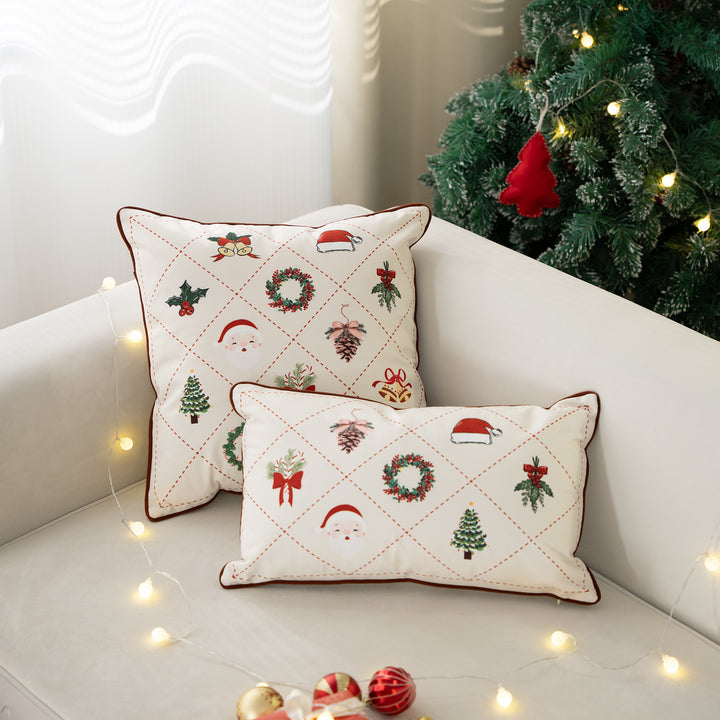 Rectangular decorative pillowcase with Christmas embroidery motifs and piping Kalsten