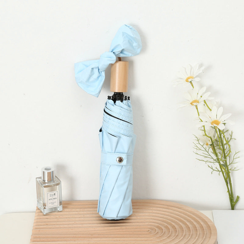 Women's Elegant Folding Umbrella with Wooden Handle Kalsten