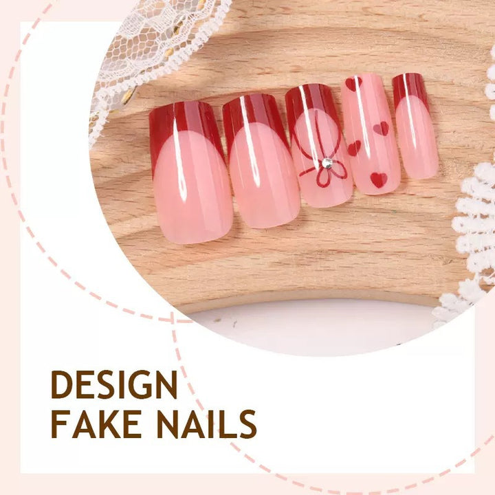 Artificial nail set with romantic heart and bow motifs Kalsten