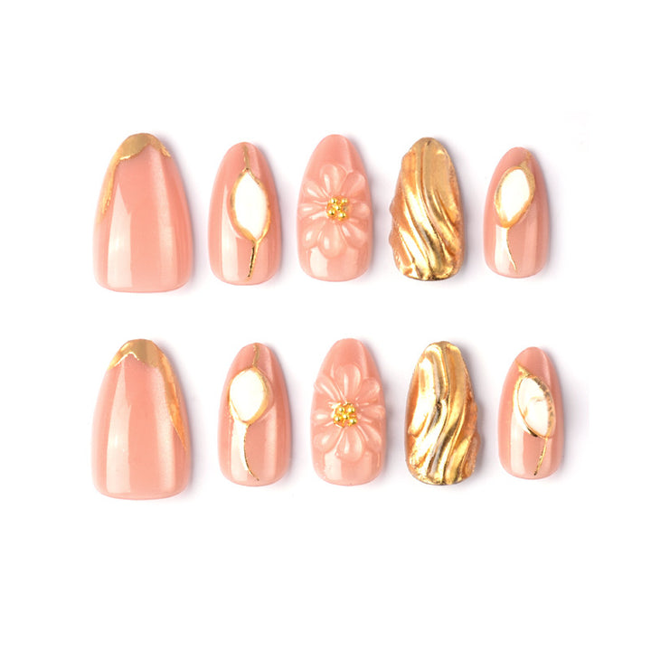 Artistic Floral and Metallic Press-On Nail Art Kalsten