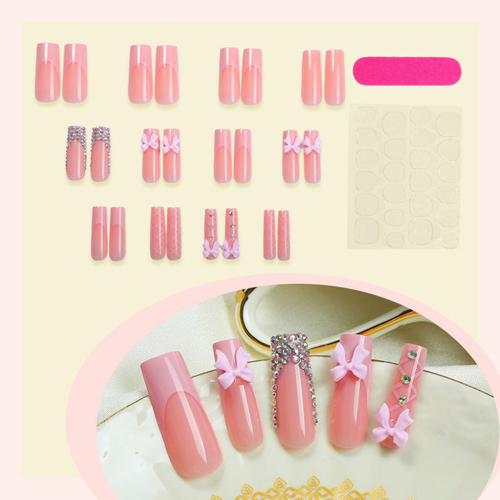 Decorative Nail Art Press-On Set with Bow and Gem Accents kalsten